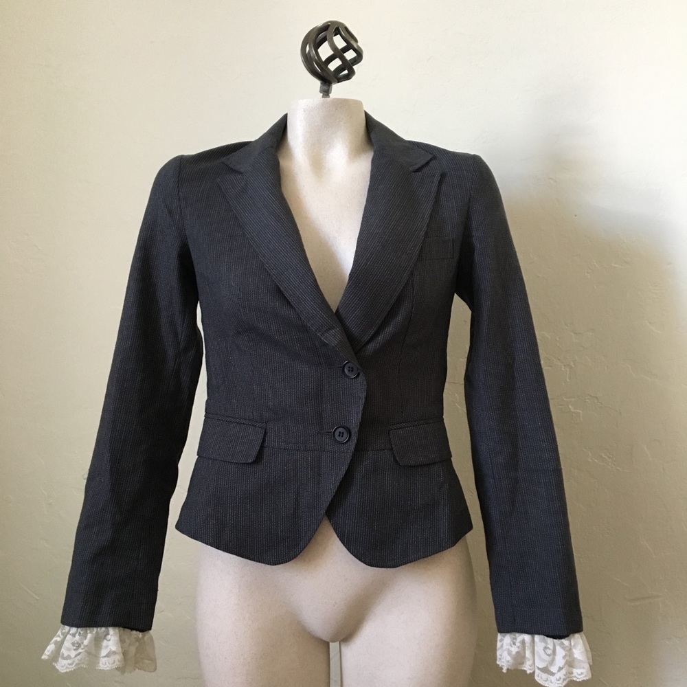 Grey Lacey Detail Work Blazer